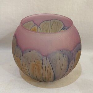 Reuven Nouveau Art Glass 3.5" Rose Bowl Vase Hand Made Multicolor